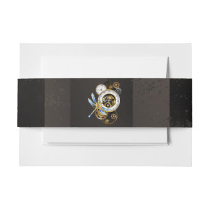 Bandeau De Faire-part Steampunk Clock with Mechanical Dragonfly