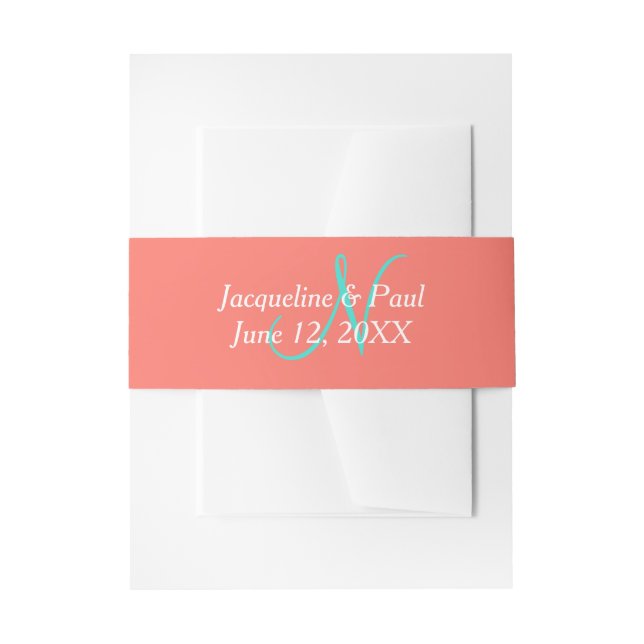 Bandeau De Faire-part Sunset Hearts Coral Monogramme (Devant example)