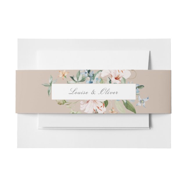 Bandeau De Faire-part Taupe Aquarelle Nom Floral Mariage (Devant Example)