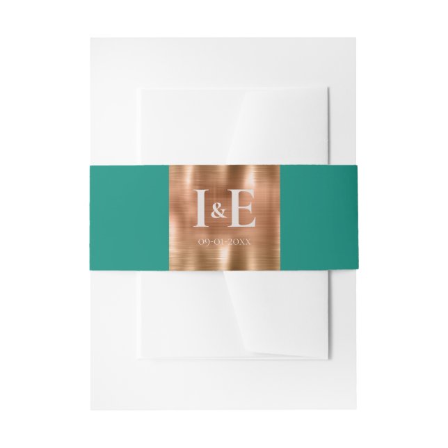 Bandeau De Faire-part Tendance Turquoise & Faux Cuivre Mariage Papier à  (Devant example)