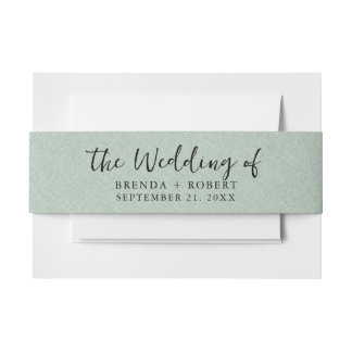 Bandeau De Faire-part Texture minimaliste de lin vert Script noir