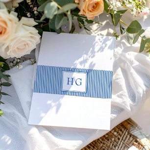 Bandeau De Faire-part Toile Bleue Côte Mariage Monogramme