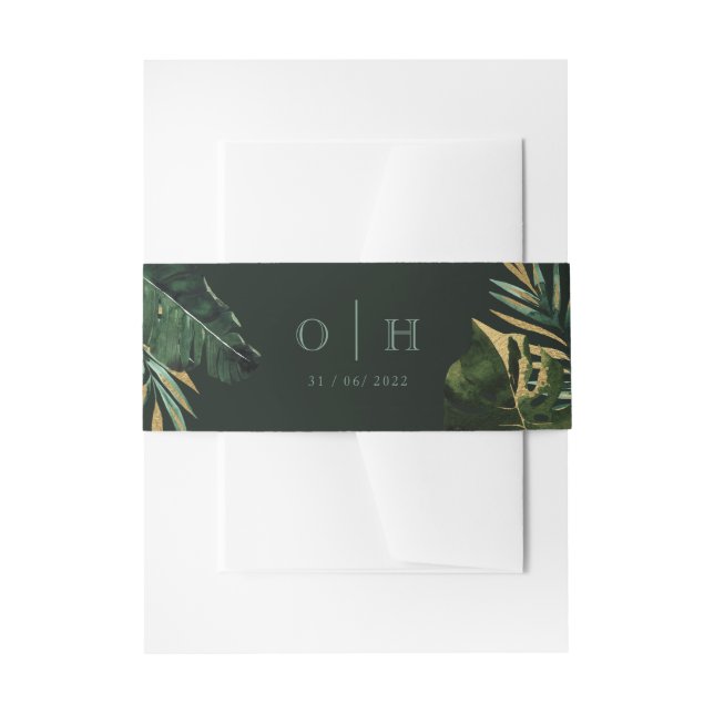 Bandeau De Faire-part Tropical chic Palm feuille Mariage vert (Devant example)