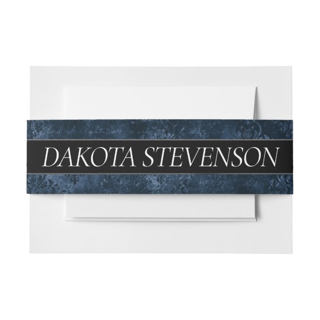 Bandeau De Faire-part Velvety Navy Damask | Bleu foncé Grunge Baroque (Devant Example)