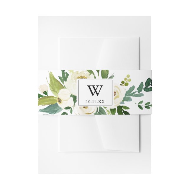 Bandeau De Faire-part Vert Blanc Automne Floral Monogramme Mariage (Devant example)