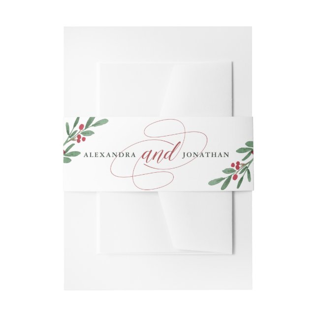 Bandeau De Faire-part Vert doré sur blanc | Mariage de Noël (Devant example)