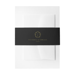 Bandeau De Faire-part Vintage Gold Crest Monogramme Mariage noir