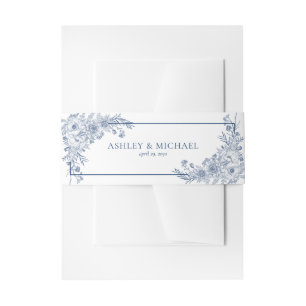 Bandeau De Faire-part Vintage Marine Blue Floral Line Mariage d'art