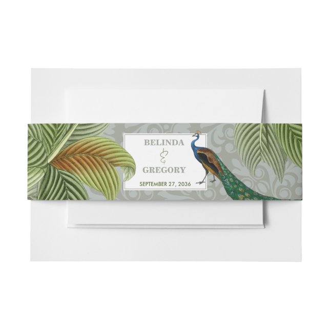 Bandeau De Faire-part Vintage Peacock Feather Tropical Greenery Mariage (Devant Example)