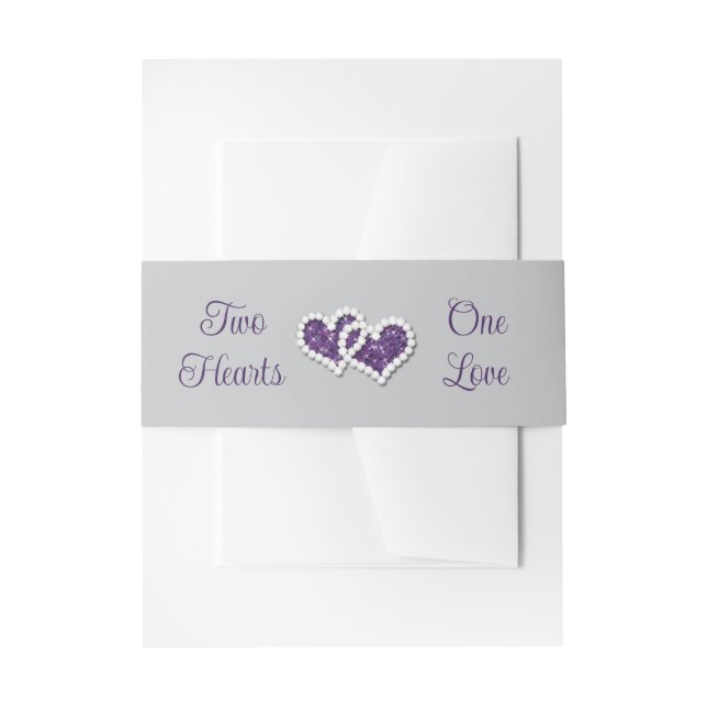 Bandeau De Faire-part Violet, Gris Deux Coeurs, Un Amour (Devant example)