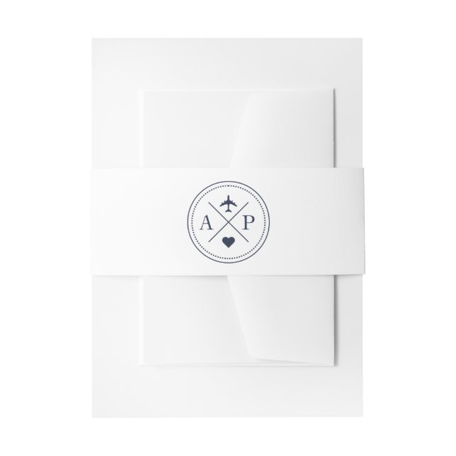 Bandeau De Faire-part Voyage Monogramme de mariage bleu marine (Devant example)