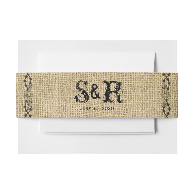 Bandeau De Faire-part Western Burlap Mariage Belly Band (Devant Example)