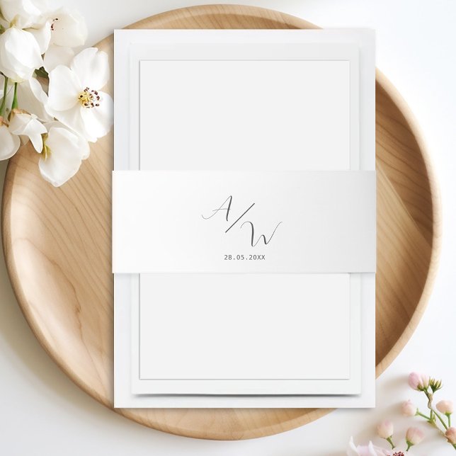 Bandeau d'invitation monogramme (Customer-specific, monogram, modern, simple, elegant wedding napkins in white, grey .)