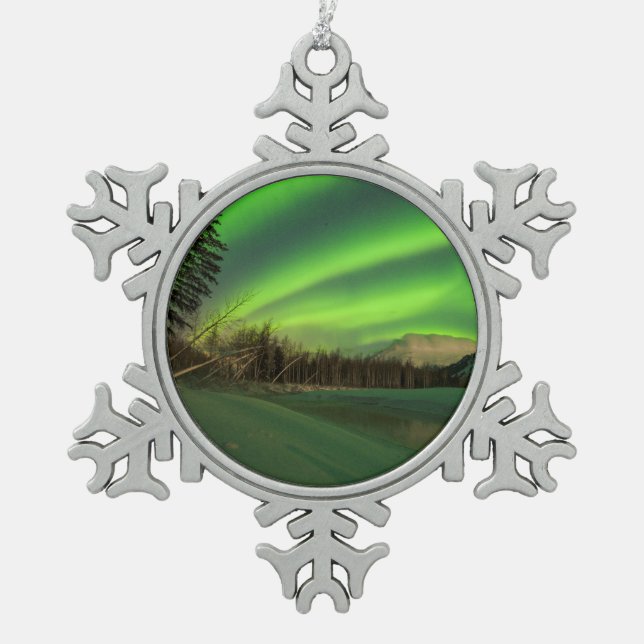 Banded Aurora Schneeflocken Zinn-Ornament (Vorderseite)