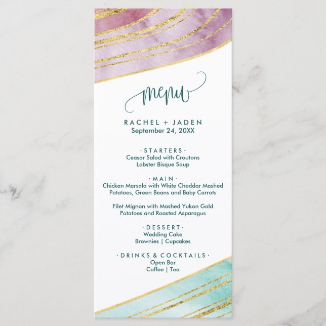Banded Gemstone | Carte menu du dîner mauve (Devant)