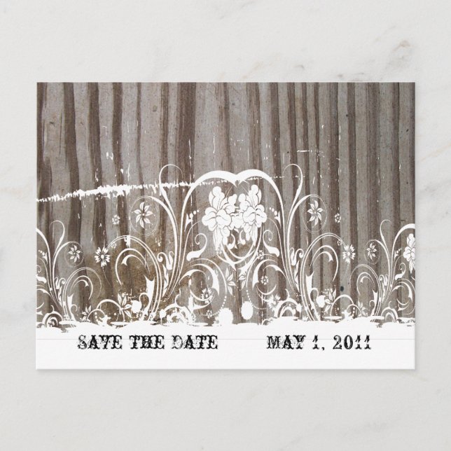 Banded Wood Save the Date Ankündigungspostkarte (Vorderseite)