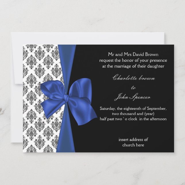 Bänder für Navy Damask-IMITATE Einladung (Vorderseite)