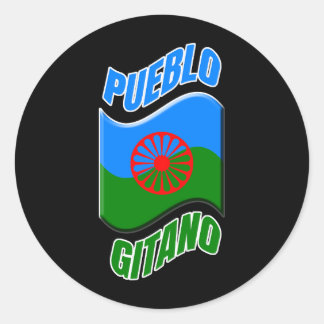 Bandera gitana. Pegatina bandera gitana negra. Runder Aufkleber