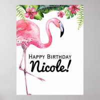 Banderole affiche tropicale flamant rose et hibisc