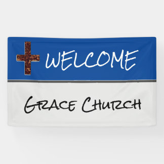 Banderole de bienvenue de l'église bleue et argent