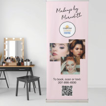 Code QR Logo Script Rose Pâle Photo Maquillage  