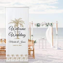 Banderole Rétractable Elégant Tropical Palm Trees Mariage Bienvenue
