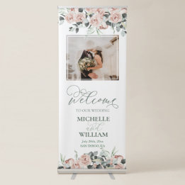 Banderole Rétractable Mariage photo Dusty Rose Eucalyptus Bienvenue