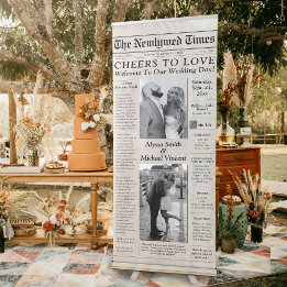 Banderole Rétractable Thème de journal unique Mariage photo Bienvenue