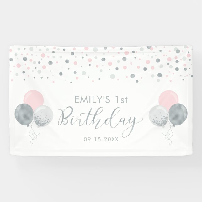 Banderole rose et argent 1er anniversaire (Horizontal)