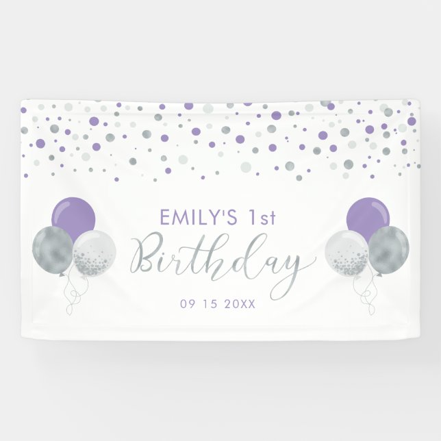 Banderole violet et argent 1er anniversaire (Horizontal)