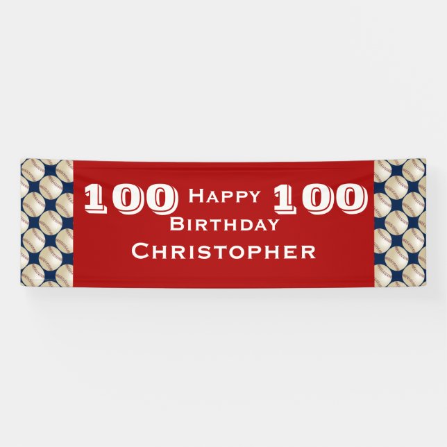 Banderoles 100e Anniversaire de Baseball Rouge Blanc Bleu, No (Horizontal)