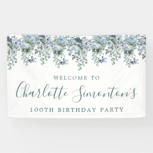 Banderoles 100e anniversaire Dusty Blue Floral Bienvenue