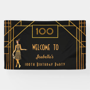 Banderoles 100e anniversaire or noir 1920's art déco