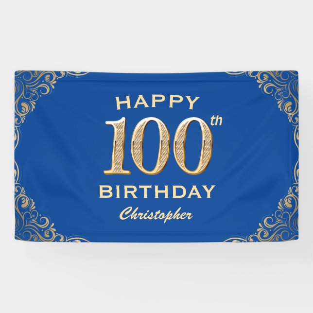 Banderoles 100e anniversaire Parties scintillant bleue et or  (Horizontal)