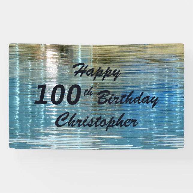 Banderoles 100e anniversaire Réflexion bleue dans le lac, Nom (Horizontal)
