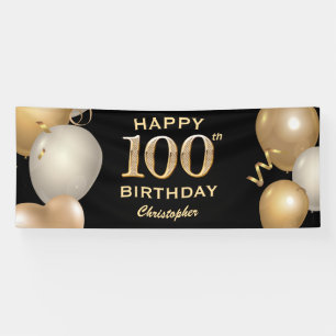 Banderoles 100e fête d'anniversaire Ballons Noir et Or