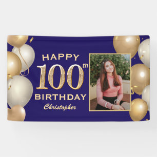 Banderoles 100e fête d'anniversaire Marine Bleu et Ballons d'