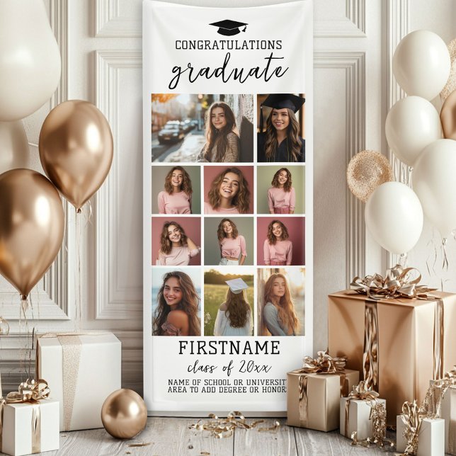 Banderoles 11 Collage de photos de fin d'études Moderne Minim (Custom Graduation Photo Banner - Great backdrop and Graduation Party Decoration)
