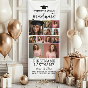 Banderoles 11 Photo Collage Graduation Moderne Minimal Blanc