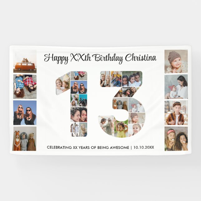 Banderoles 13e anniversaire de fête Numéro 13 Photo Collage (Horizontal)