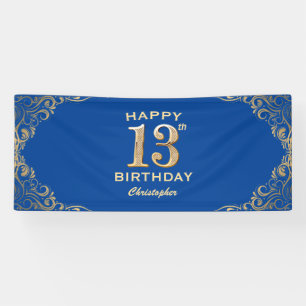 Banderoles 13e anniversaire Parties scintillant bleue et or c
