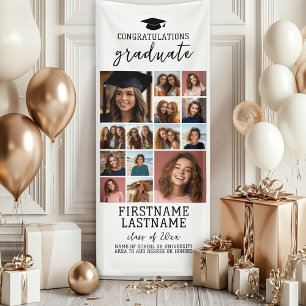 Banderoles 14 Photo Collage Graduation Moderne Minimal Blanc