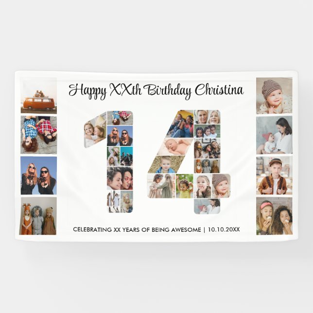 Banderoles 14th Birthday Party Number 14 Photo Collage (Horizontal)