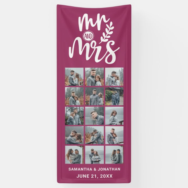Banderoles 15 Photo Collage rose et blanc M. & Mme Mariage (Vertical)