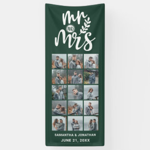 Banderoles 15 Photo Collage Vert & Blanc M. & Mme Mariage