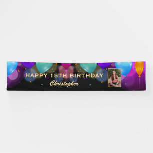 Banderoles 15e anniversaire de la fête Black and Gold Balloon