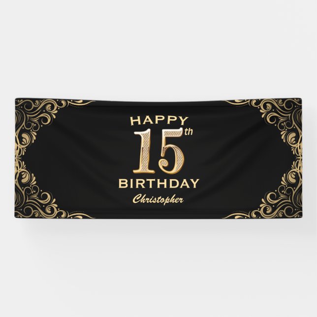 Banderoles 15e anniversaire de la Parties scintillant Noir et (Horizontal)