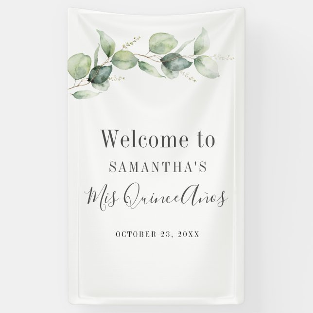Banderoles 15e anniversaire Eucalyptus Verdure Quinceanera (Vertical)