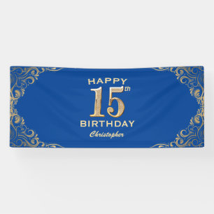 Banderoles 15e anniversaire Parties scintillant bleue et or c