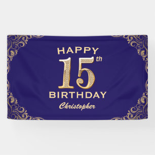Banderoles 15e anniversaire Parties scintillant marine bleu e